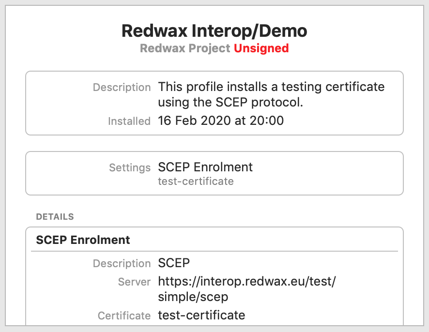 Screenshot of profile